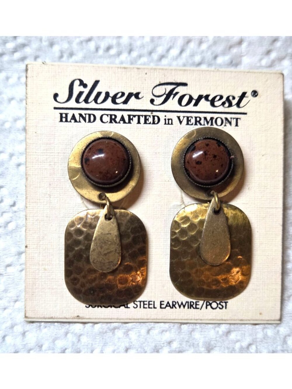Silver Forest Handcrafted Earrings Hammered Brass & Brown Metal Drop Design